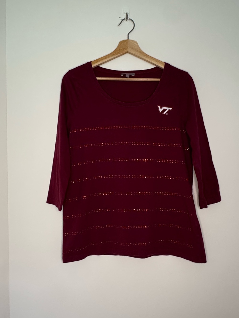 Virginia Tech Women's Maroon Scoop Neck Long Sleeve Top